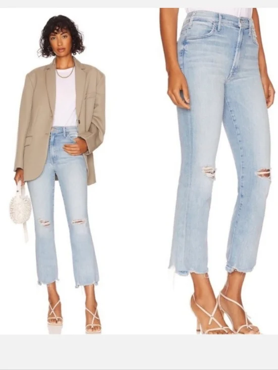 Mother The Hustler Ankle Chew Petal Pucker Jeans Light Wash Blue Denim Size 29 - Picture 2 of 15